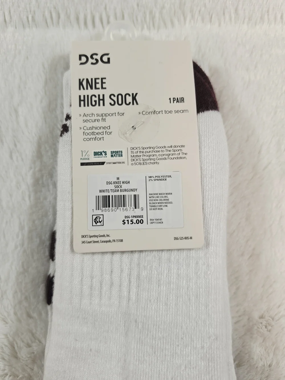 DSG White Knee-High Socks with Burgundy Double Stripes(SOC-55)
